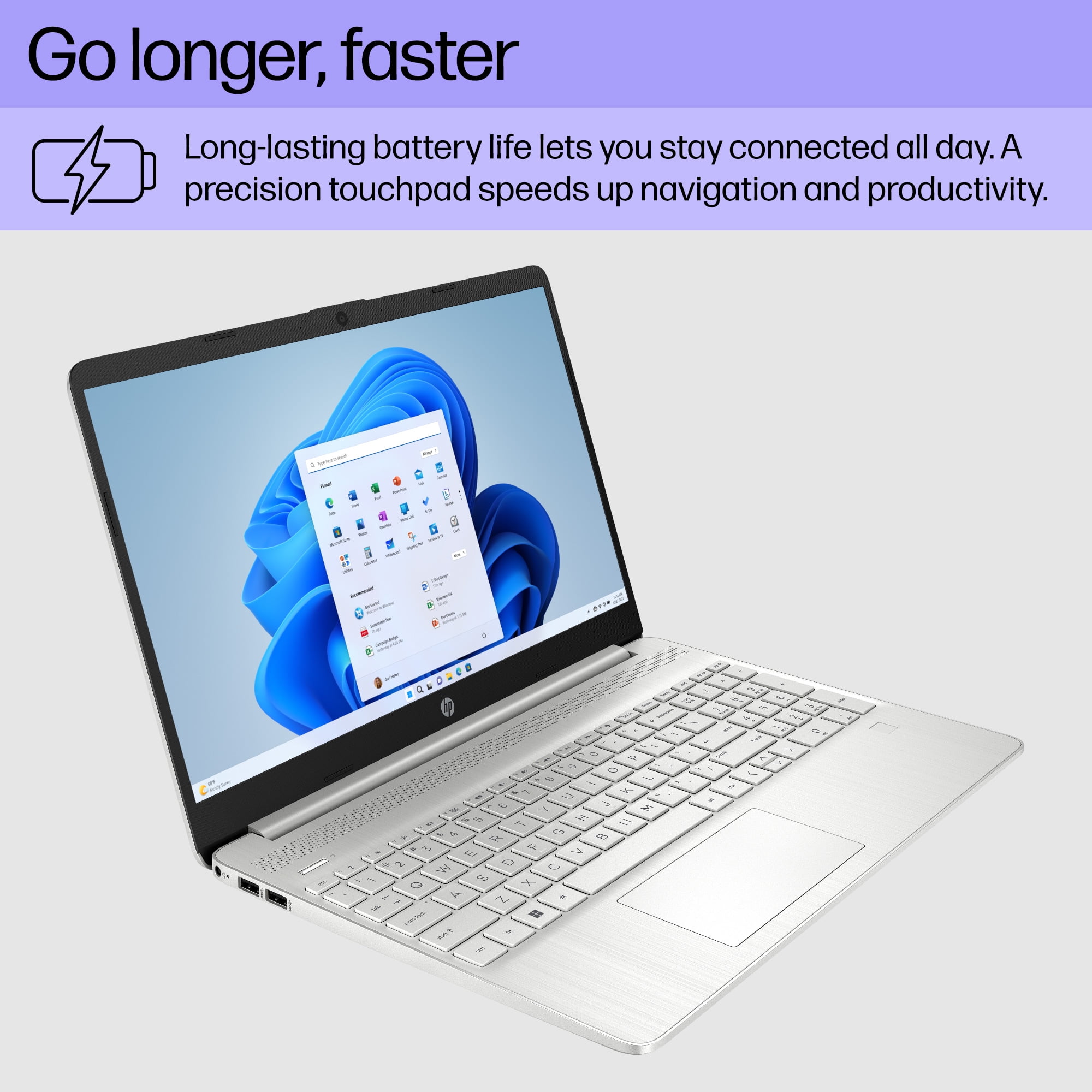 HP 15.6" FHD Touch Laptop, AMD Ryzen 7 5700U, 16GB RAM, 512GB SSD, Silver, Win 11 Home, 15-ef2747wm