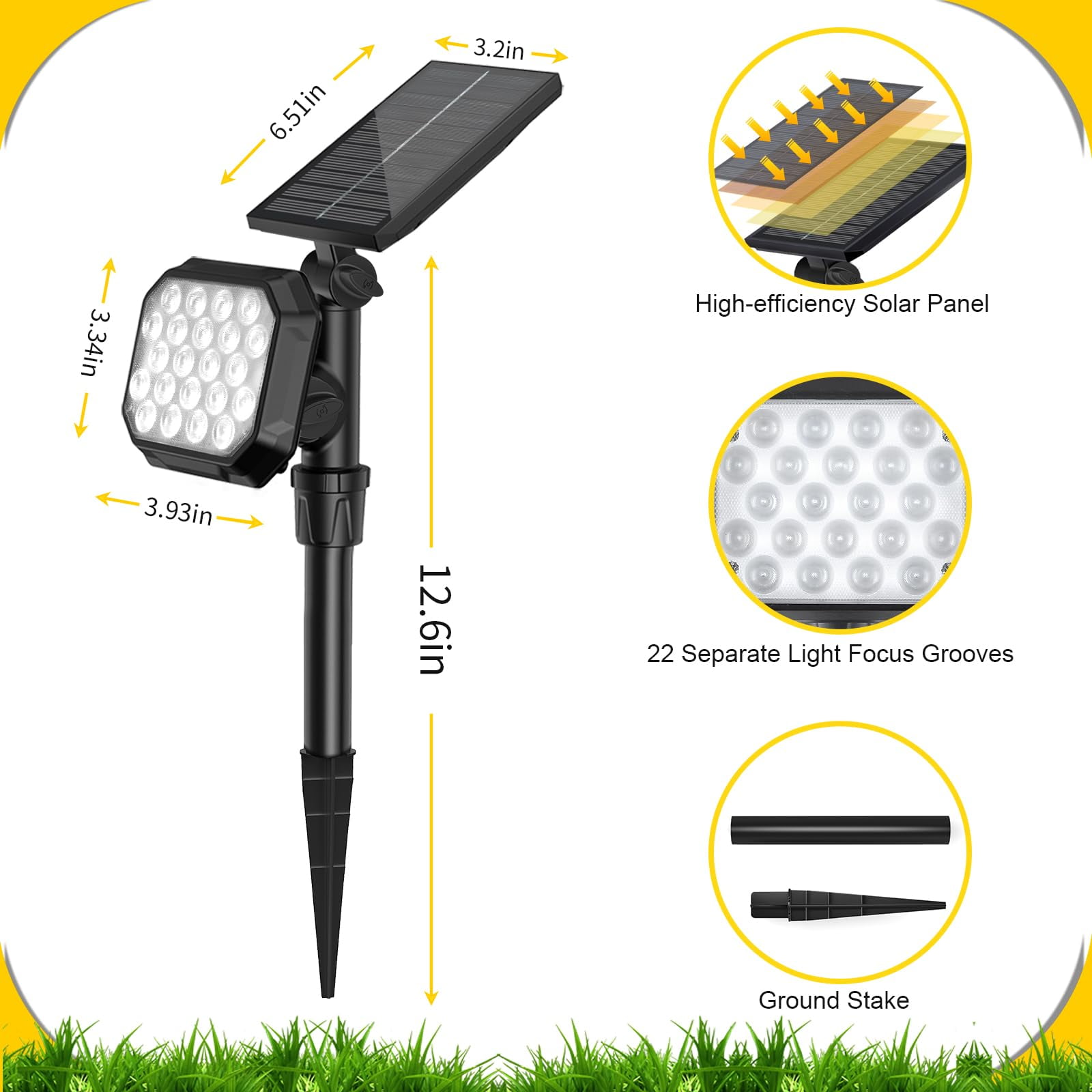 JSOT 4PCS 700lm Solar Lights Outdoor, LED Landscape Spotlights for Garden Walkway Yard Porch, Driveway, Pathway, Lawn, Pool, White Light