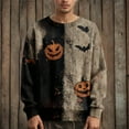 thumbnail image 2 of Kopltyrfg Halloween Sweater Men Stitched Print Patchwork Vintage Pullover Spooky Pumpkin Face Funny Sweatshirt Casual Holiday Costumes Black S, 2 of 6