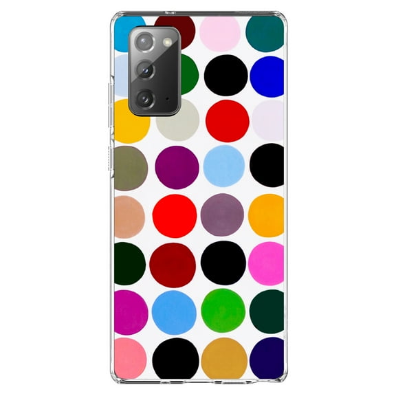 DistinctInk Clear Shockproof Hybrid Case for Samsung Galaxy Note 20 (6.7" Screen) - TPU Bumper, Acrylic Back, Tempered Glass Screen Protector - Rainbow Polka Dots