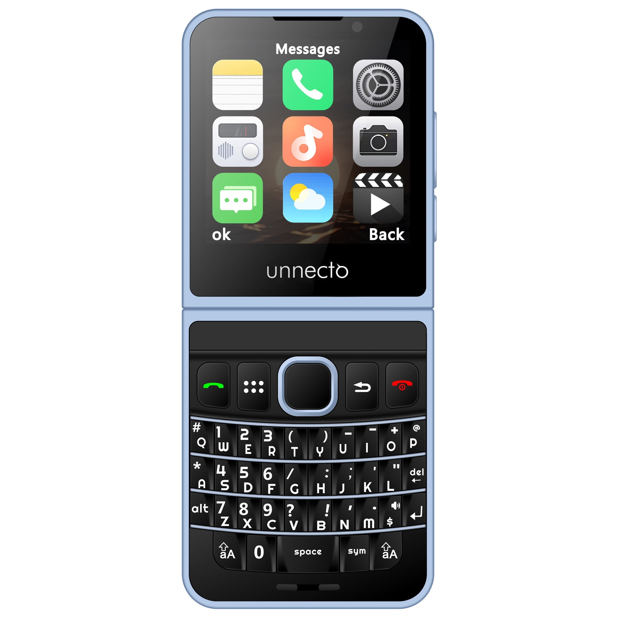 Unnecto Snap | Dual SIM | GSM | Unlocked | QWERTY Keyboard | Flip Phone | Cloud OS | Sky Blue