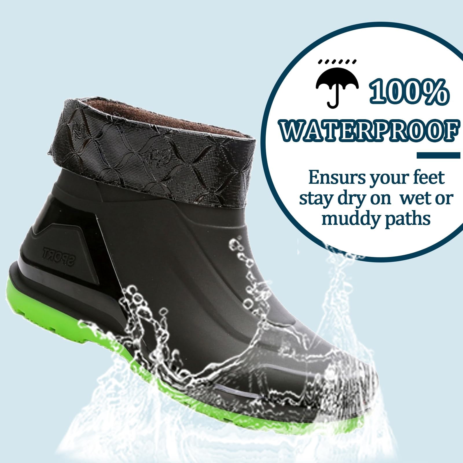 AUXDIQ Rain Boots Men Short Ankle Waterproof Rain Shoes Outdoor Garden Shoes