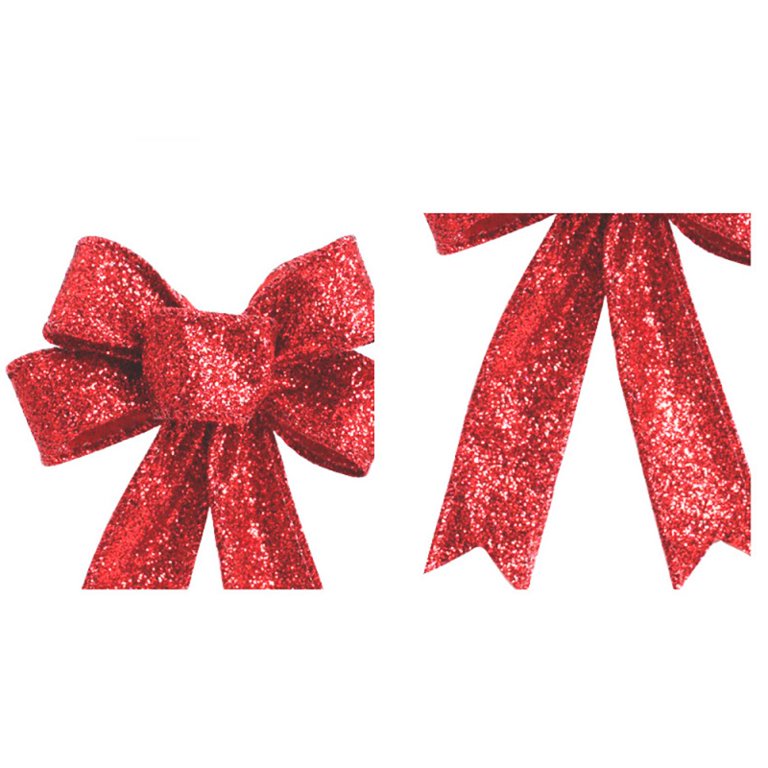 Large Red Glitter Ribbon Bow Tie Christmas Tree Party Decorations Xmas  Decor Wreath Ornaments, 10 x 11
