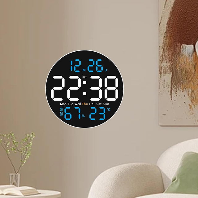 Calendario de reloj de pared digital degree f/ degree C conmutable con la semana de la fecha de luz nocturna para el dormitorio de la oficina dormitorio a salón Azul
