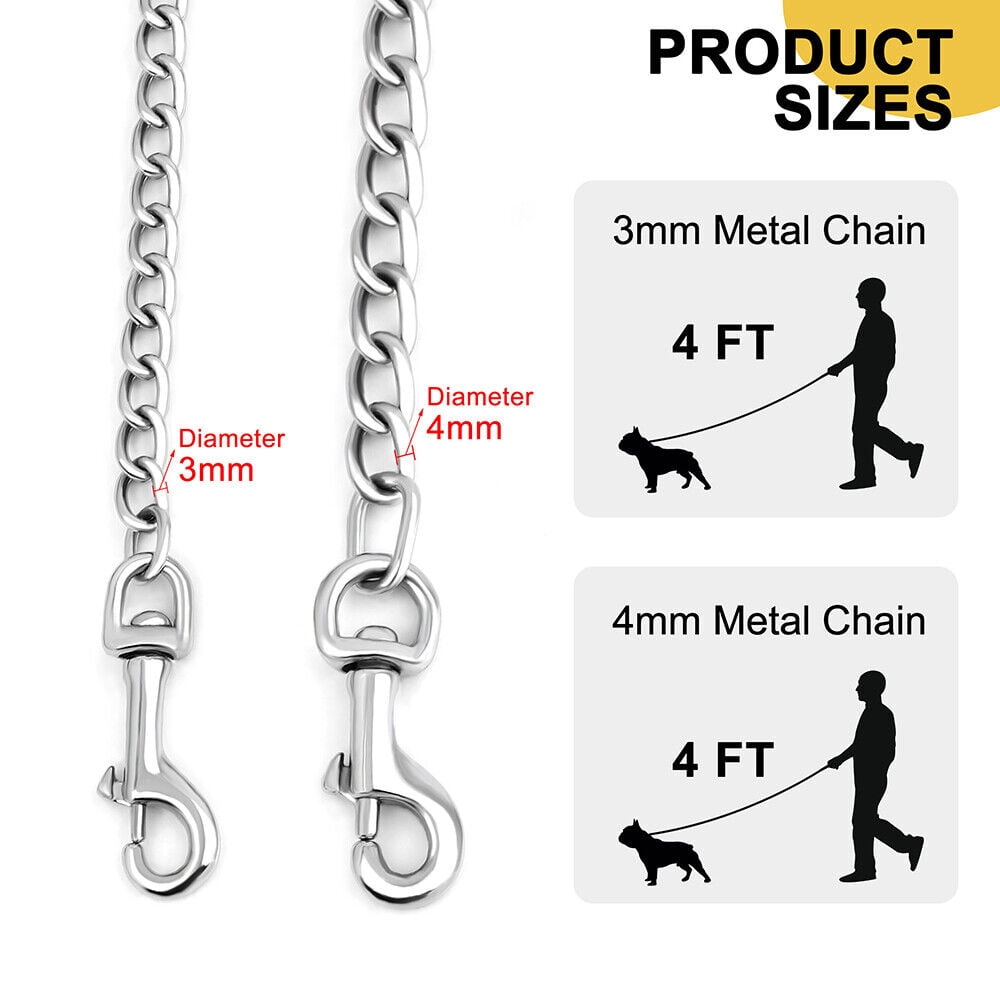 Pet Artist Bite Proof Heavy Duty Metal Chain Dog Leash with Comfortable Padded Handle Training Collar Leashes