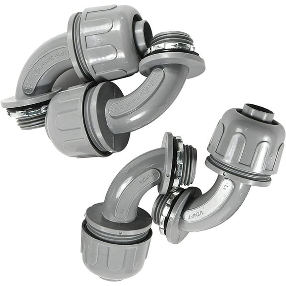 HQRP 4-Pack 1/2-Inch Nonmetallic Plastic Liquid Tight Connector 90 Degree Electrical Conduit Connector Fitting
