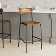 thumbnail image 3 of Emma + Oliver Set of 2 Bar Stools with Black Metal Frames and Solid Wood Seats and Backs with Antique Copper Finishes, 3 of 13