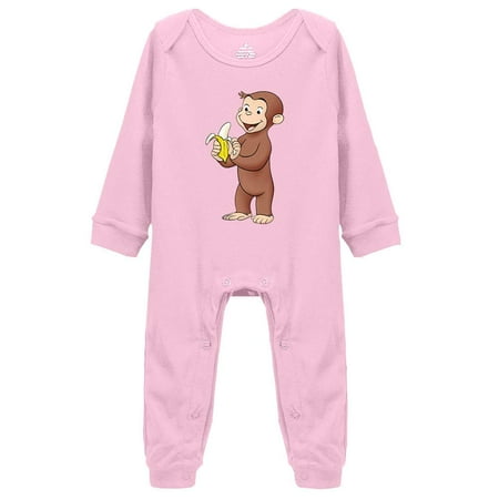 

Baby Cotton Rompers Curious George Eat Banana Vintage Boy Girl Long Sleeve Jumpsuit