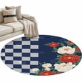 thumbnail image 6 of Japanese Flower Round Rug 3ft Washable Circle Entryway Rugs Non Slip Botanical Floral Leaf Blue Plaid Area Rug Indoor Floor Carpet for Bedroom Kitchen Living Room Home Office Dining Room Nursery, 6 of 8