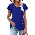 thumbnail image 6 of Vmvidoty Pleated Blouses for Women Dressy Casual Tops Business Work Shirts Short Sleeve Crew Neck Summer Outfits Blue M, 6 of 9