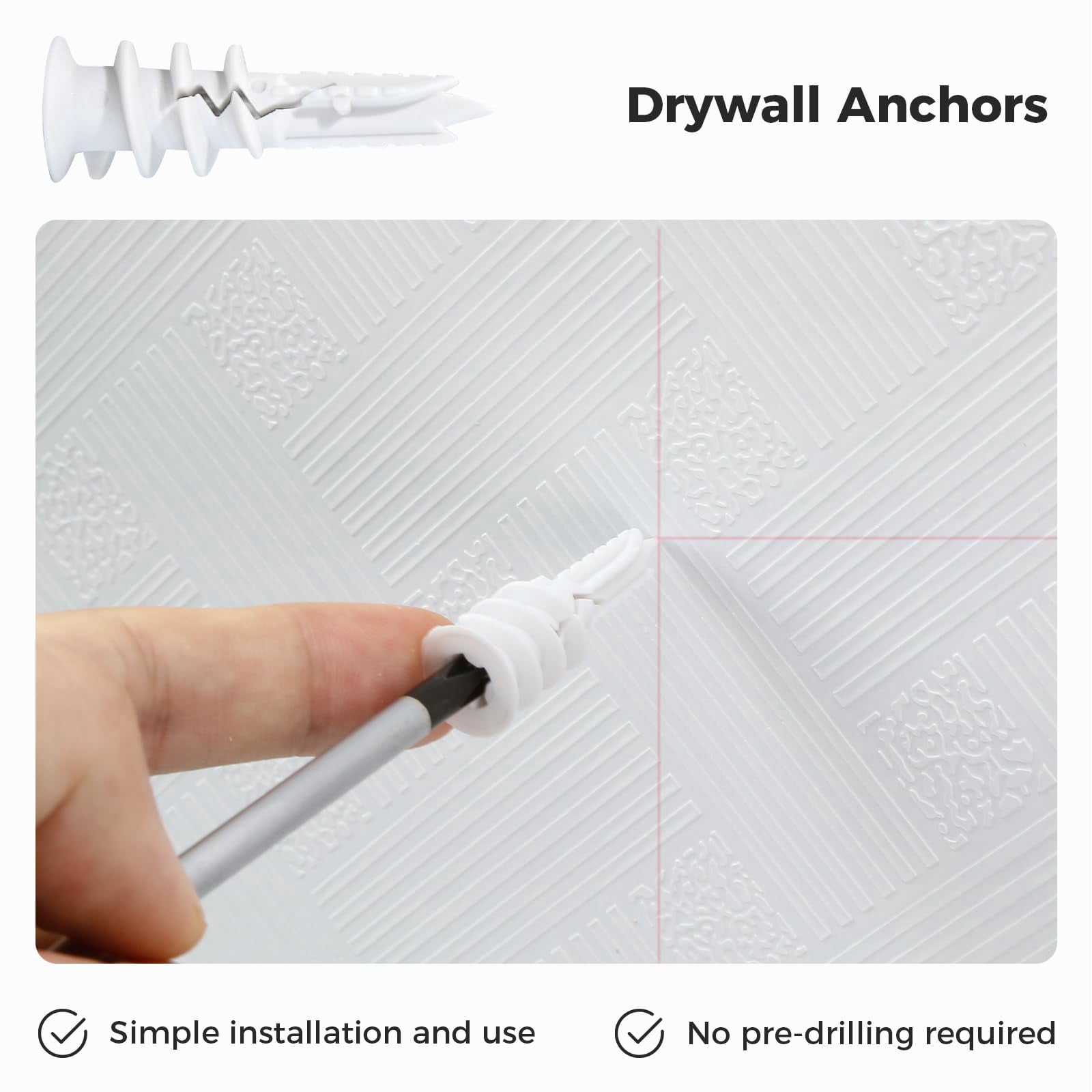 8# 100PCs Self Drilling Drywall Anchors Kit - 75LBs Heavy Duty Plastic Drywall Hangers with 50 Self-Tapping Screws - Mounting Hardware for Sheetrock Anchors