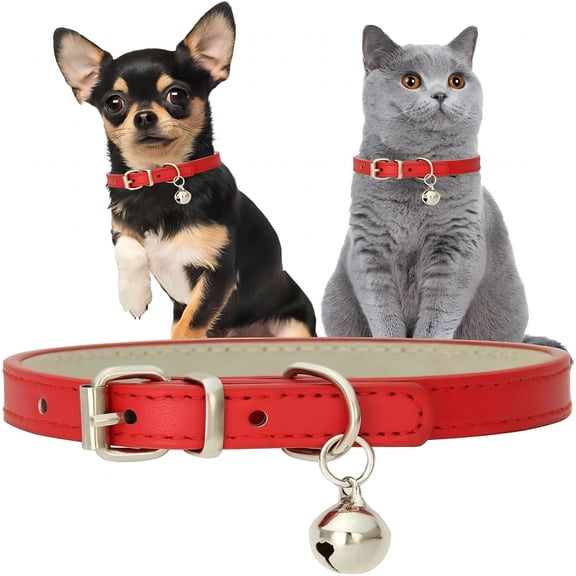 GASTROPOD 2Pcs Dog Collar with Bell, Pu Leather Puppy Collar with Bells Boys Dog Collars for Xxs Xsmall Small Medium Pet Male Dogs Little Cats Tiny Animals