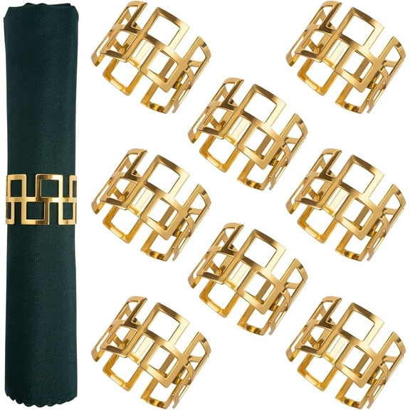 Christmas Napkin Rings- Set of 16 Gold Napkin Holder Round Metal Napkin Buckle for Xmas Holiday Party Dinner Wedding Dining Table Decoration