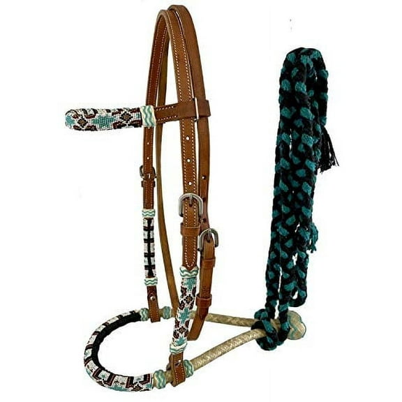 Showman Bosal Headstall w/ Southwest Beaded Design & Mecate Reins