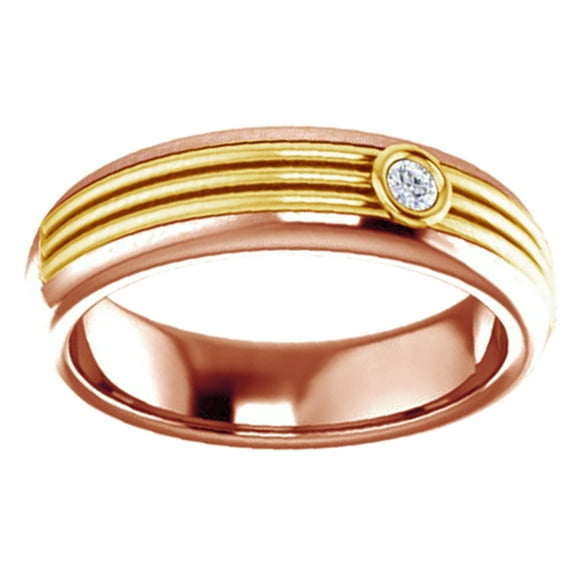 AFFY Round Cut White Natural Diamond Men's Band Ring In 14K Solid Rose Gold (0.06 Ct), Size-4