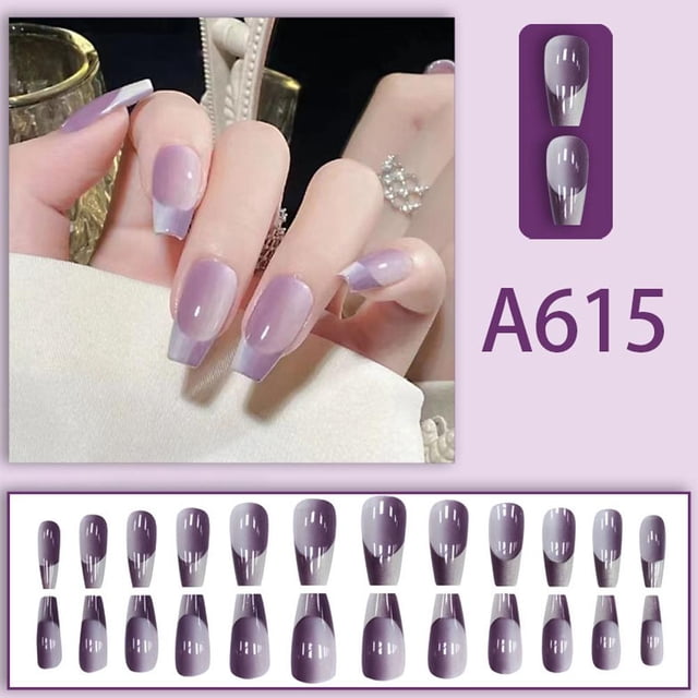 False Nails French Manicure Fake Tips Press On Full Nails Cover c