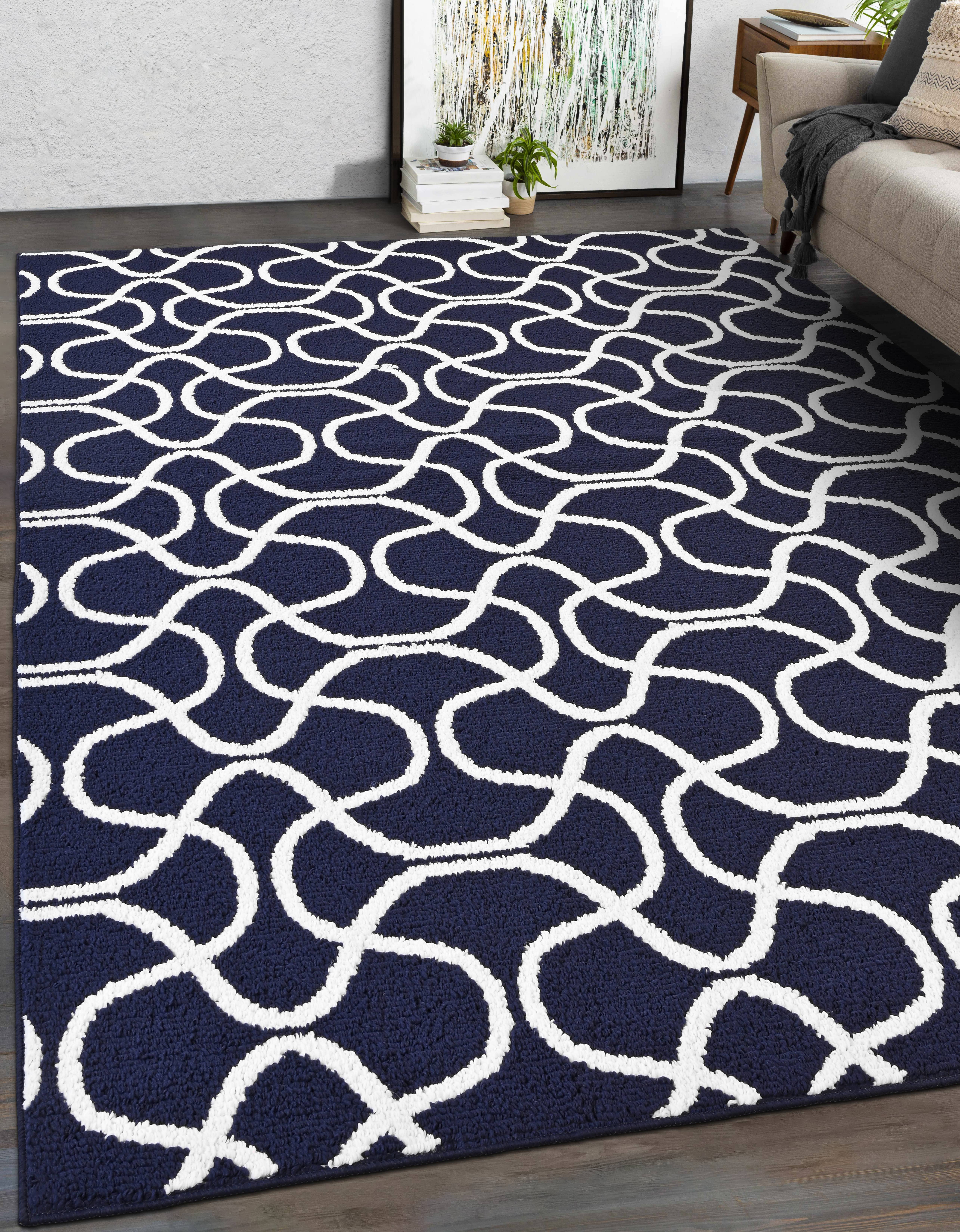 Mainstays Drizzle Navy/White Indoor Area Rug, 6' x 9'