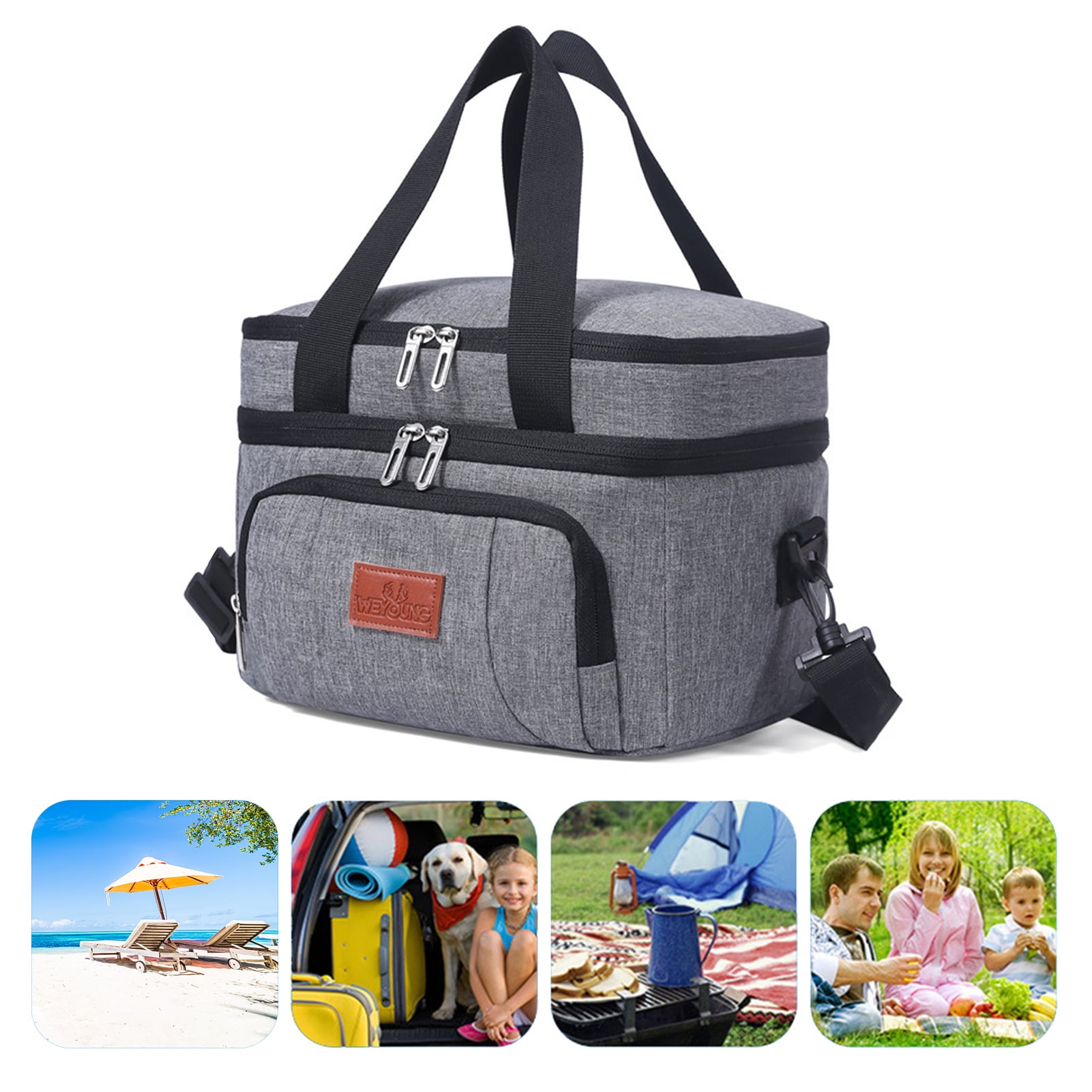 Grey&Red-20L Large 20L Insulated Tote Cooler Bag for Lunch Picnic Shopping Soft and Foldable Basket 