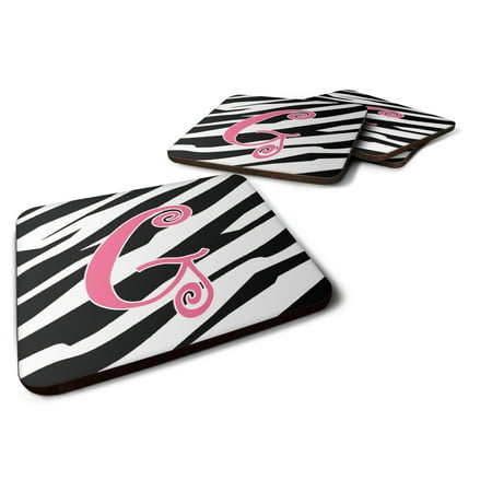 

Carolines Treasures CJ1037-GFC Letter G Initial Zebra Stripe and Pink Foam Coaster Set of 4 3 1/2 x 3 1/2 multicolor