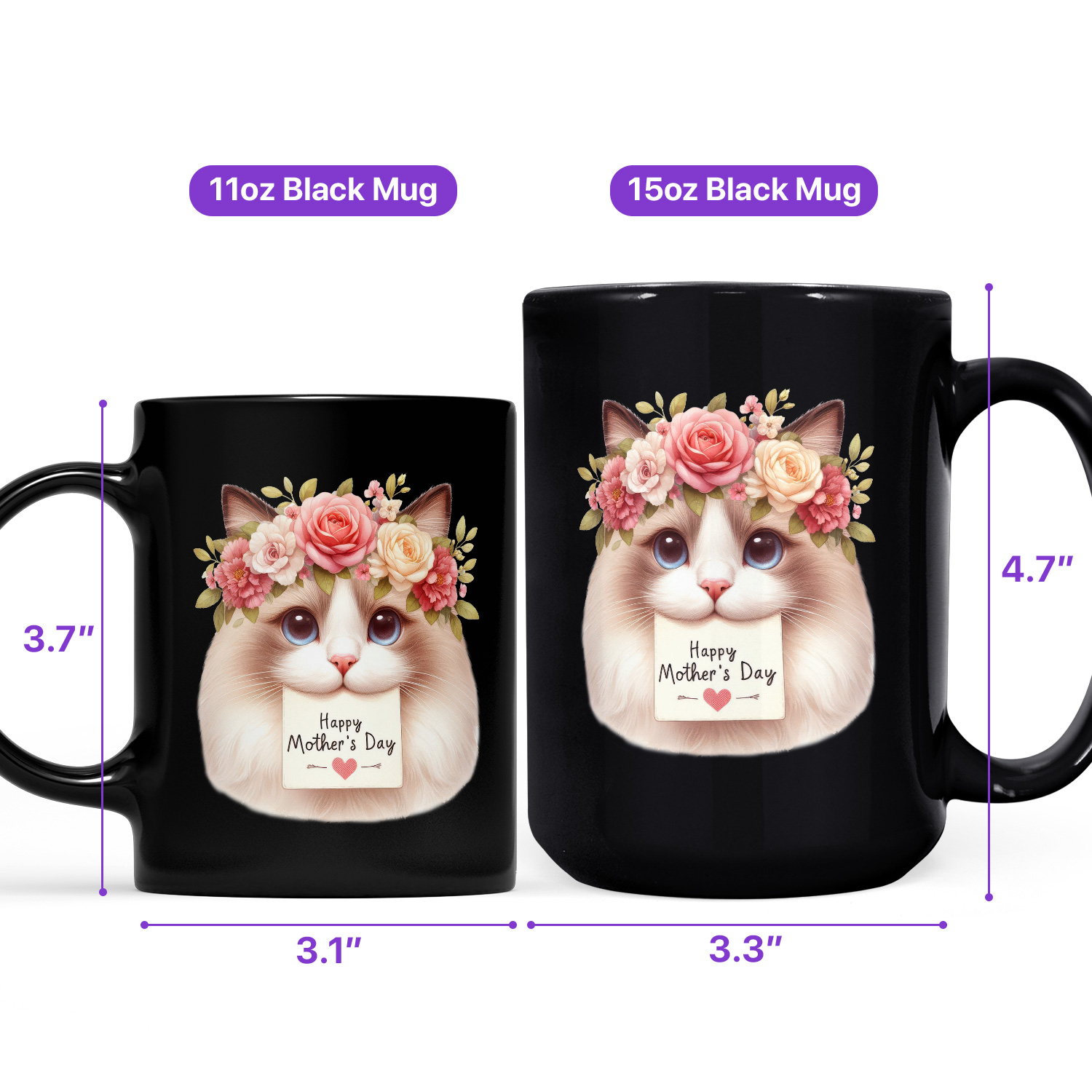 Happy Mother's Day Ragdoll with Flower Crown and Greeting Card Mug Cat Lover Kitten Owner Gifts Idea Coffee Tea Cup - 13004