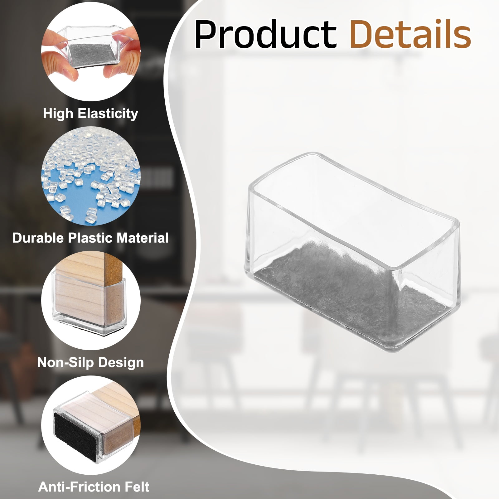 Uxcell 14Pcs Rectangle Chair Leg Protectors, 2.36x1.18" & Felt Furniture Chair Leg Cover Caps for Hardwood Floors Elastic Scratch Reduce Noise Covers Furniture Pads, Clear Black