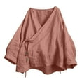thumbnail image 3 of Aboser Oversized Kimono Tops for Women Lightweight Cotton Linen Shirts Casual Side Tie Blouses Loose V Neck Kimonos Breathable Soft Blouse Pink XXL, 3 of 9