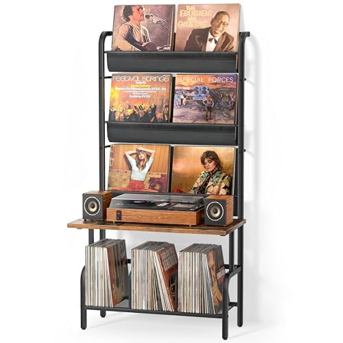 Soporte para tocadiscos, estante de exhibición para almacenamiento de discos de vinilo, soporte para tocadiscos, organizador de gabinete para tocadiscos grande, consola multimedia, estante AV de audio