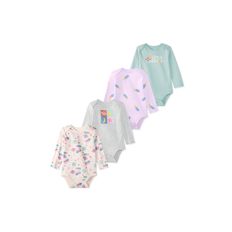 Garanimals 100% Cotton Long Sleeve Bodysuits, 4-Pack, 0-24M photo 1