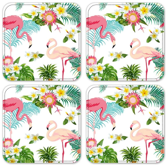 Vinyl Drink Coasters - Set of 4 - Flamingos