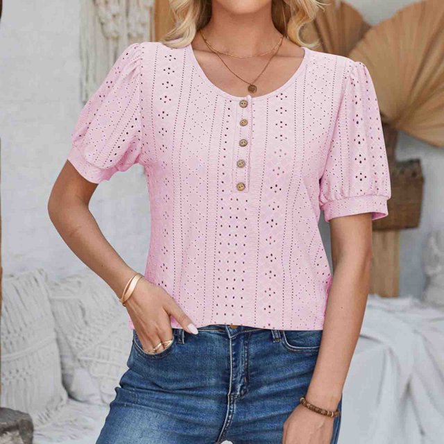Fiudx Camisas para Mujer Camiseta Holgada Informal con Cuello Redondo y Manga de Retazos de Color Sólido para Mujer