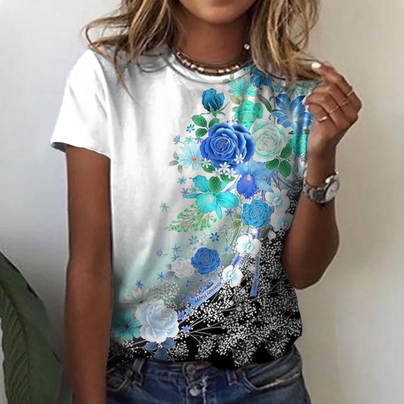 T-shirts à Manches Courtes pour Femmes Dames Mode Décontractée Imprimé Col Rond Ample T-Shirt à Manches Courtes Haut Chandail T-Shirts pour Femmes Manches Courtes Hauts à Manches Courtes pour Femmes