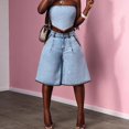 thumbnail image 5 of Women’s High Waisted Denim Bermuda Shorts Wide Leg Knee Length Jean Shorts with Pockets, Light Blue, 5 of 5