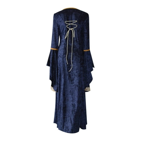 

Women s Flared Sleeves Golden Velvet O-Neck Vintage Gown Party Middle Ages Dress Trendy Fitted Plus Size Fall Dresses