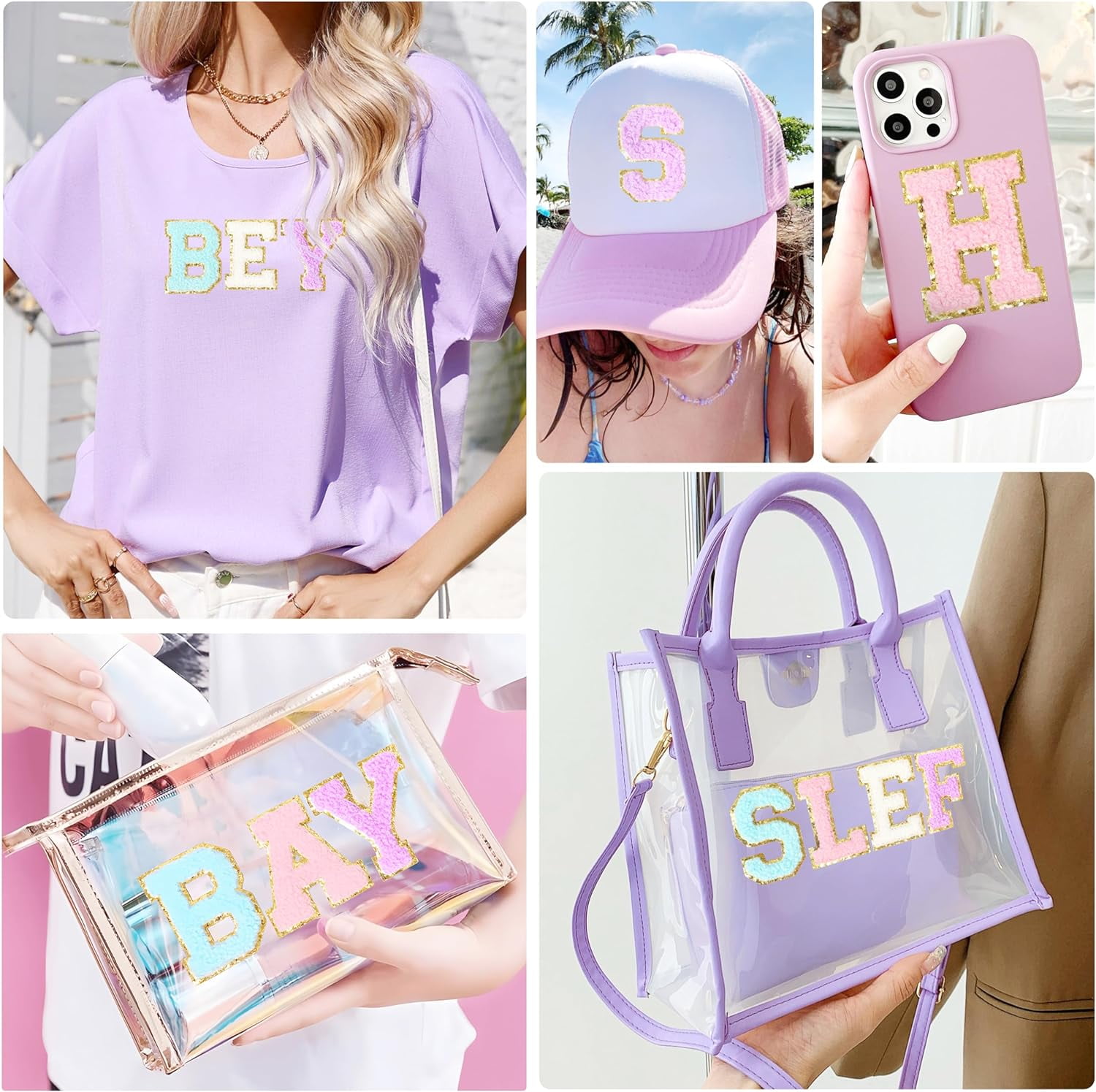 ABCISI Self-Adhesive Chenille Letters Patches: 104PCS Mixed Color Preppy Letter Patches Stickers for Clothing Backpacks - Embroidered Cheille Initial Patch for DIY Decor