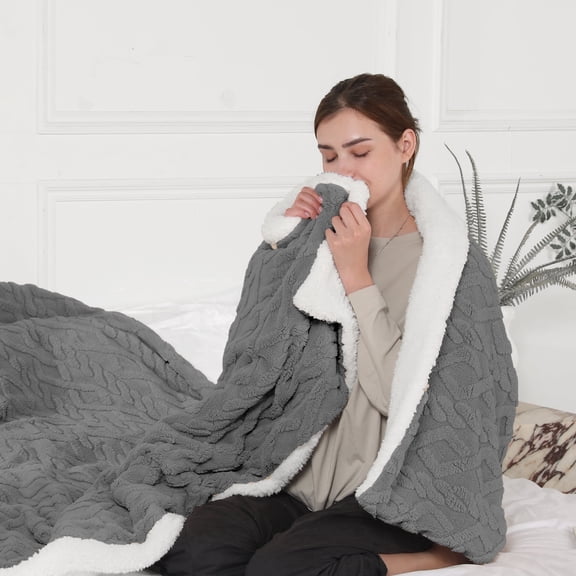 TRUSTWARMTH Electric Heated Blanket Throw 50"×60", Electric Throw Blanket with 5 Heating Levels & 4 Hours Auto Off, Ultra Soft Jacquard Shaggy Sherpa, Machine Washable, Gray