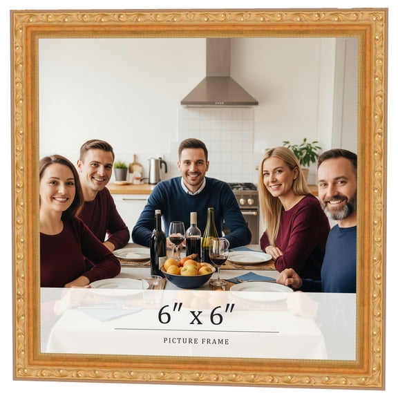 6x6 Frame Gold Solid Wood Picture Frame Width 1.125 Inches | Interior Frame Depth 0.375 Inches |