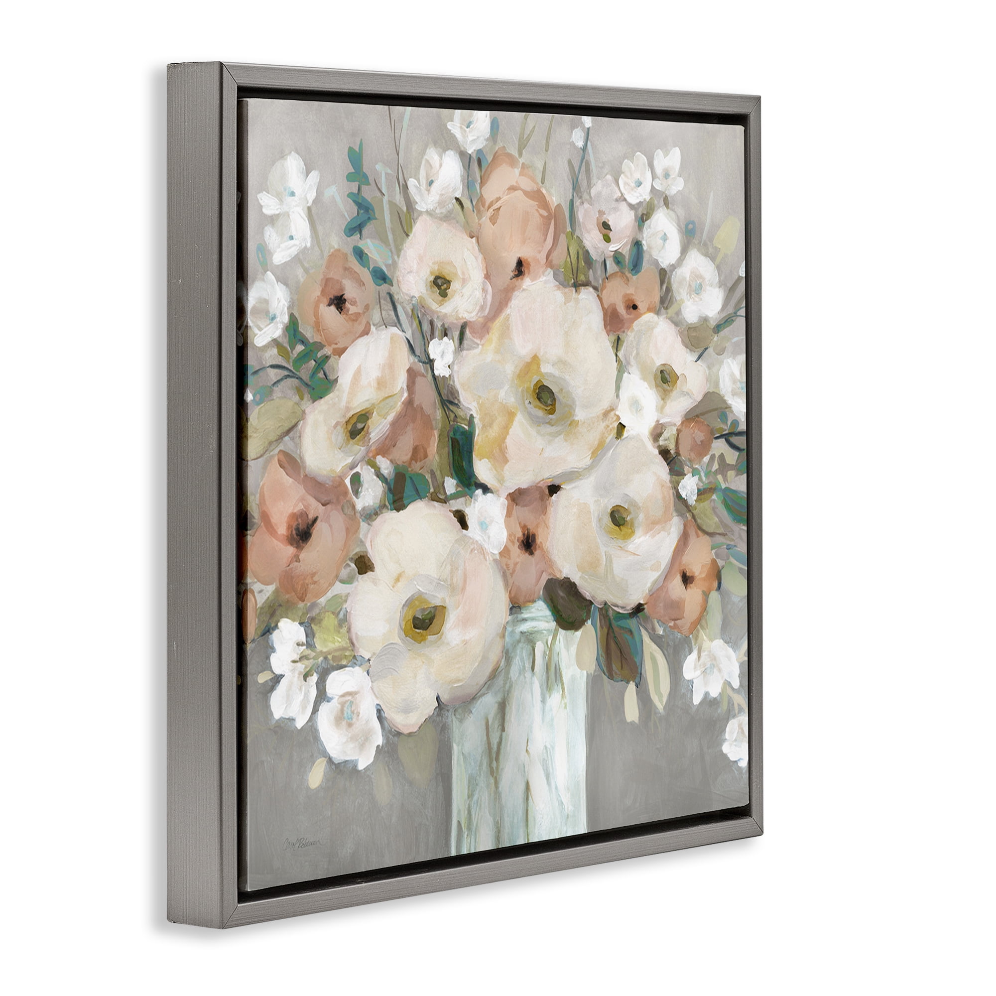 Stupell Industries Bouquet of Pastels Botanical & Floral Painting Gray Floater Framed Art Print Wall Art, 25 x 25