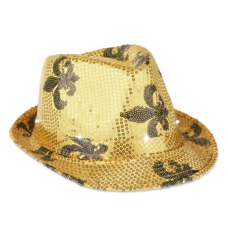 Way To Celebrate Mardi Gras Gold Sequin Fleur-De-Lis Light-up Fedora