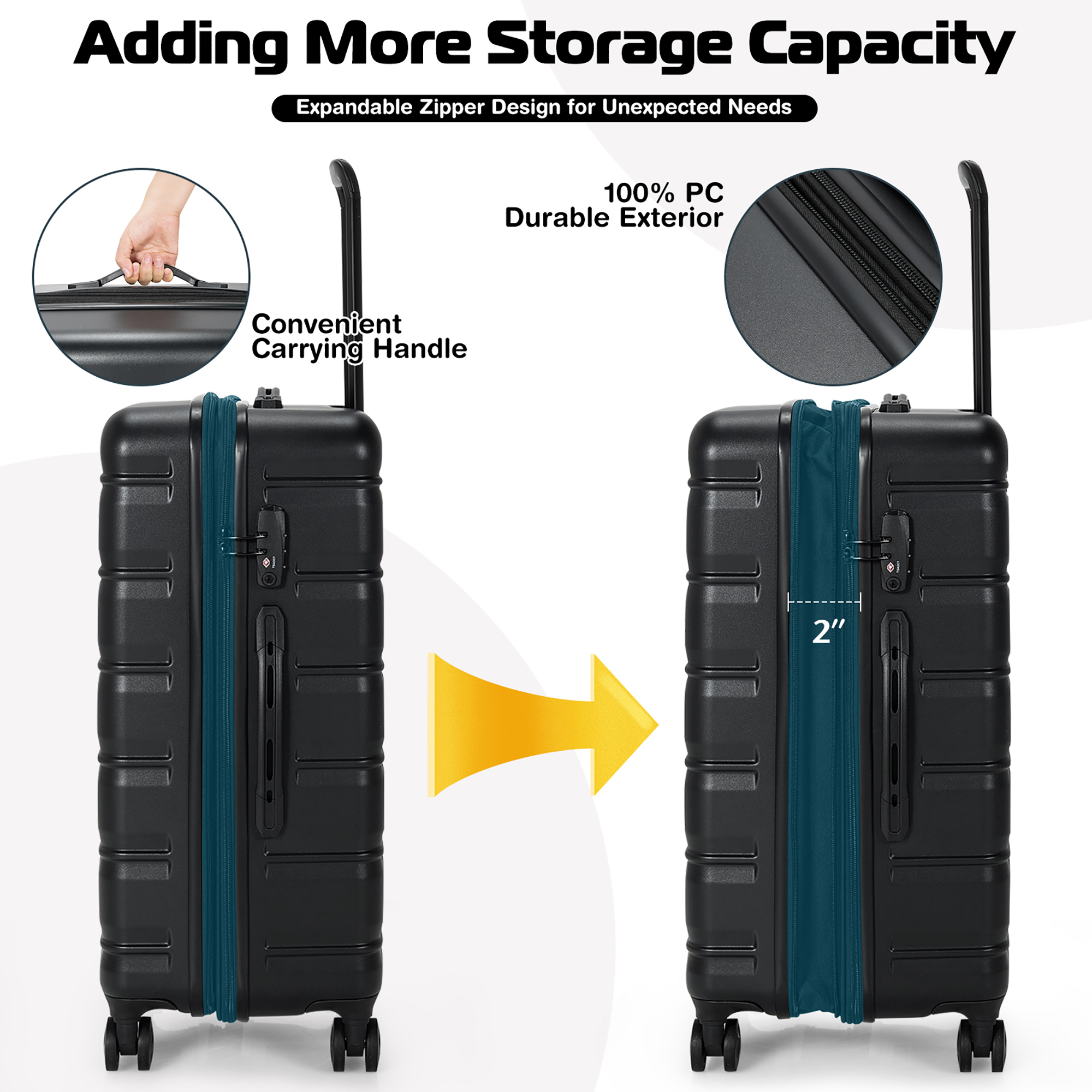 Costway 3 Piece Hardshell Luggage Set Ex pandable Suitcase w/ TSA Lock ...