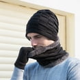 thumbnail image 2 of Clearance! Baberdicy Men's Winter Hat Cap Collar Set Plus Velvet Thick Knit Hat and Muffler Gloves Black, 2 of 3