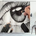 thumbnail image 1 of Charcoal Shower Curtain, Hand Making Sketch of Eye with Color Pencils, Fabric Bathroom Set with Hooks, 69W X 75L Inches Long, Pale Tan Charcoal Grey, by Ambesonne, 1 of 3