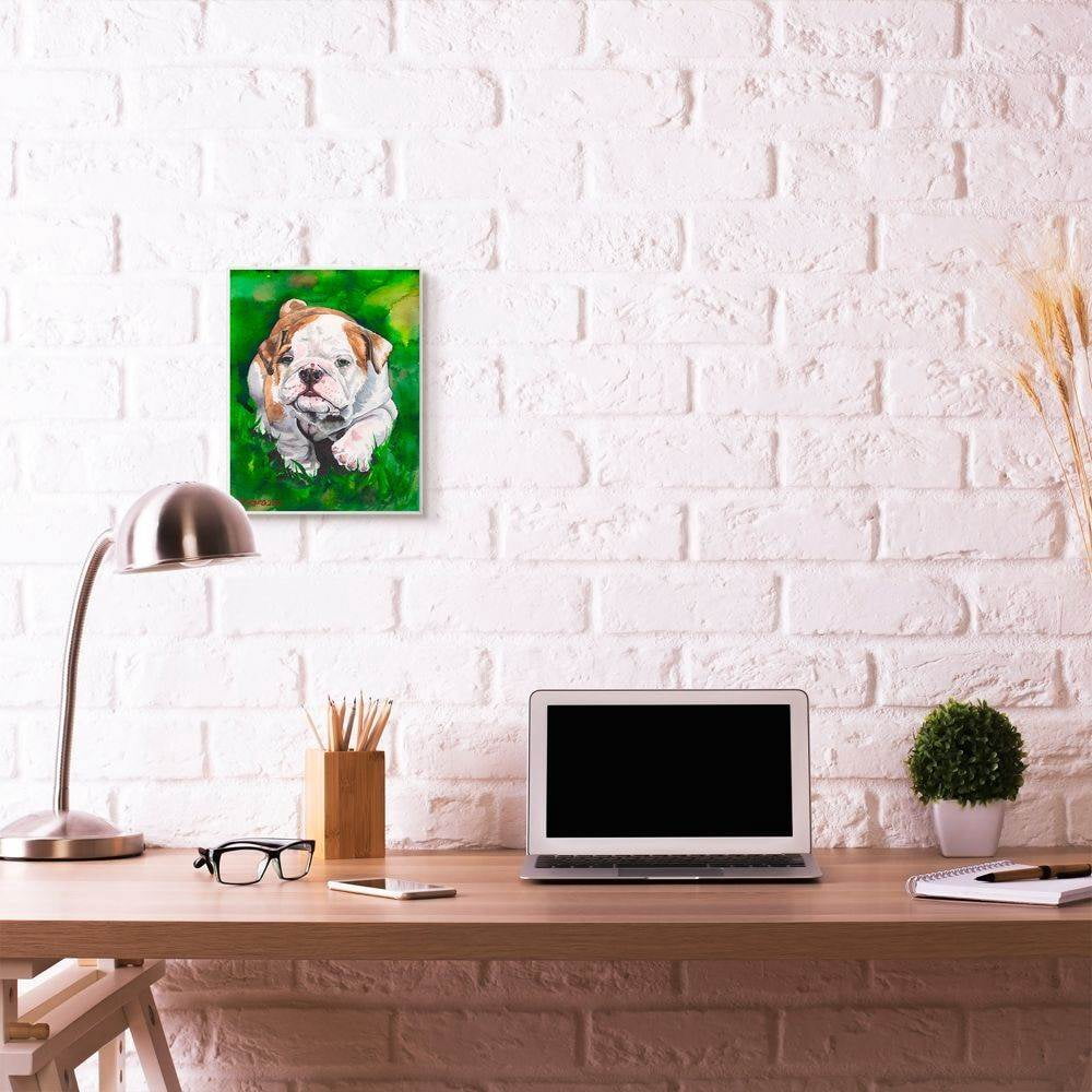 Stupell Industries English Bulldog Puppy Dog Pet Animal Watercolor Painting Wall Plaque Art by George Dyachenko