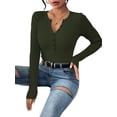 thumbnail image 2 of Women'S Long Sleeve Henley Tops Ribbed Knit Slim Fitted Trendy T Shirt Basic Tees Layer Fashion Outfits Green XL, 2 of 8