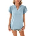 thumbnail image 4 of Lucakuins Blusa de manga corta de verano para mujer, cuello en V recortado Color sólido Casual Party Street Summer Shirt Tops Lucakuins moda, 4 of 7