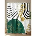 thumbnail image 4 of Green Gold Leaf Black Circle Shower Curtain, Boho Mid Century Bathroom Decor Curtains Set with Hooks, Waterproof Fabric Home Accessories， Stall 36 X 78 Inch, 4 of 6