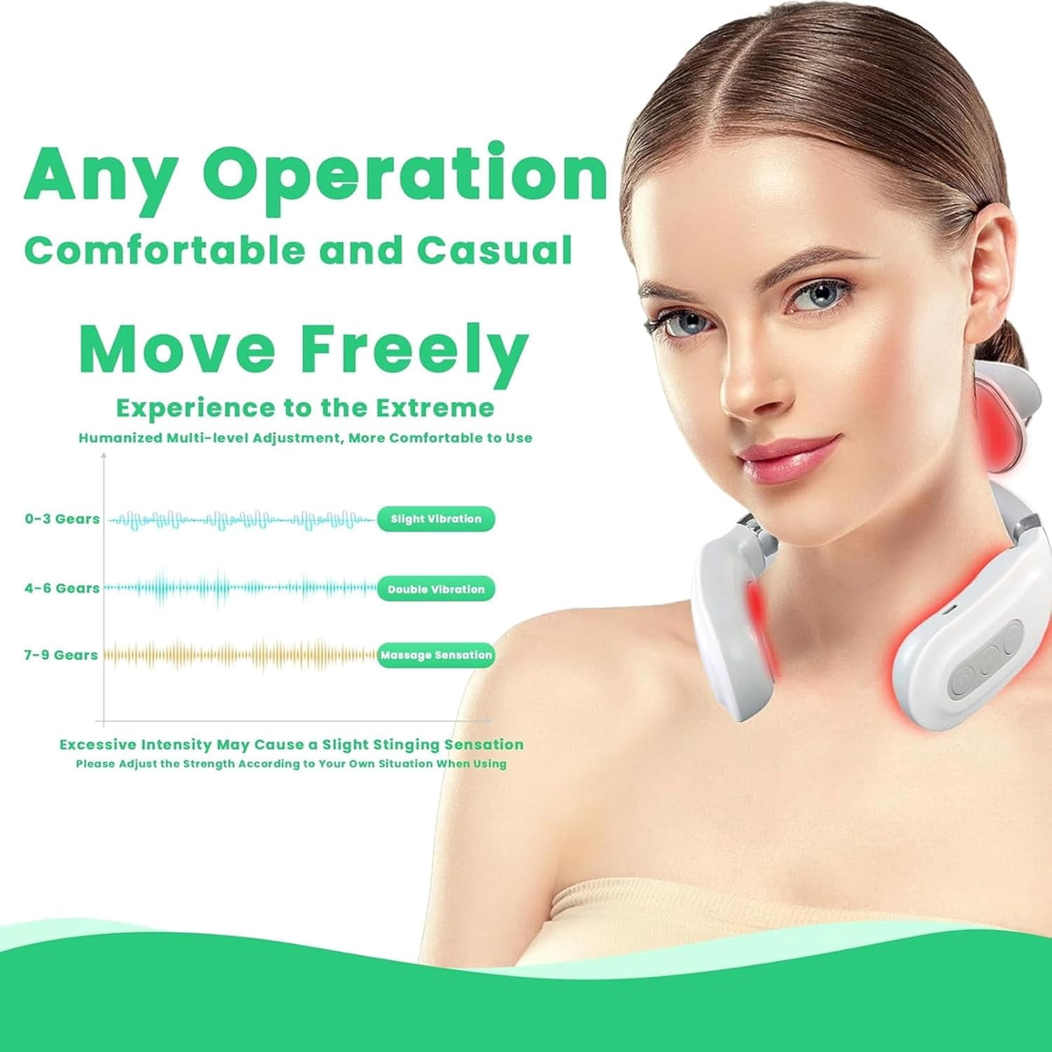 Neck Massager Device - Portable Massager with Heat & Vibration Modes Deep Muscle Activation, 6 Modes, 9Intensities, Hands-Free, Ergonomic Design, Quiet Relaxation