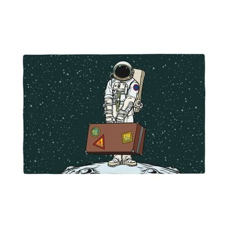 

Table Placemats Set of 6 - Astronaut Traveler with Suitcase 12x18 In Faux Linen Double Heat Resistant Place Mats Cloth Indoor/Outdoor Placemats Washable Table Mats for Dining Kitchen Party