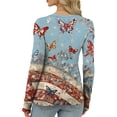 thumbnail image 5 of Iaqnaocc 250 Anniversary USA Flag Womens Shirts Long Sleeve Vintage American Flag Floral Print T-Shirts Slim Fitted Fashion Tunic Tops Dressy Casual Round Neck Spring Day Tee Top Light Blue XL, 5 of 5