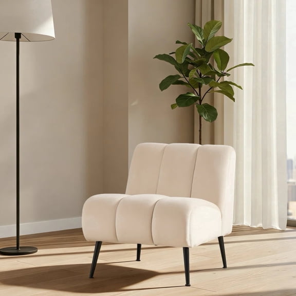 Modern Velvet Armless Chair with Black Metal Legs, 24.4" Wide Lounge Chair for Living Room, Bedroom, Office & Reading Nook, Beige