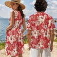 thumbnail image 4 of Jeiento Tropical Flower Matching Vacation Outfits for Couples Summer Dress for Women Casual Button Down Shirt Short Sleeve Hawaiian Couples Matching Outfits Tiered Pleated Tank Sundress, 4 of 6